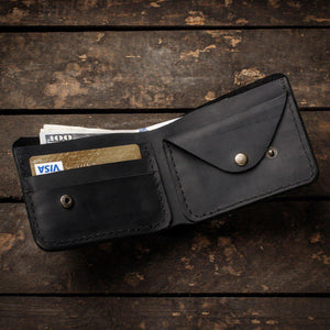 Іменний чоловічий шкіряний гаманець ручної роботи з гравіюванням "Вовк"-Wallet mini-Gravyar-Чорний-Без пакування-BL