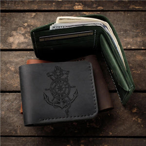 Іменний гаманець для чоловіків, шкіряний гаманець з гравіюванням "Якір"