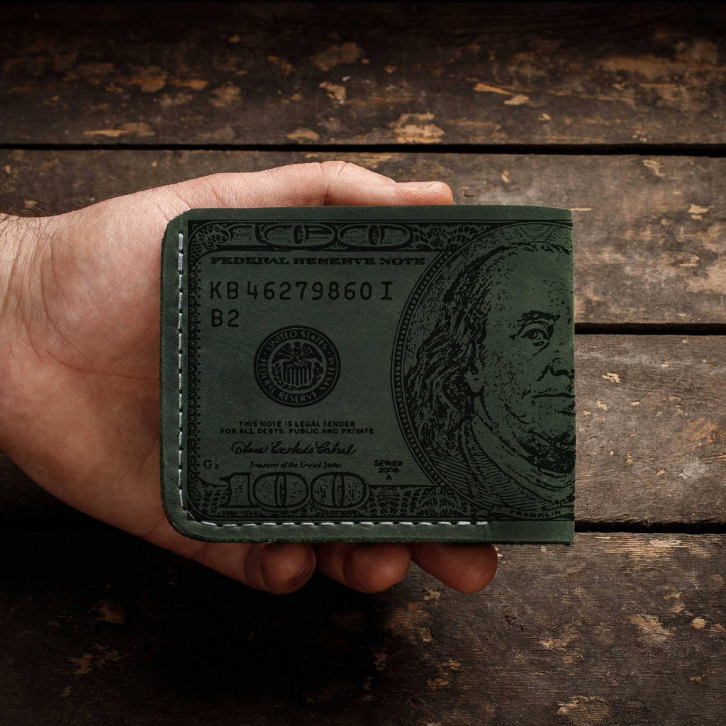 Іменний гаманець ручної роботи з гравіюванням 100 доларів