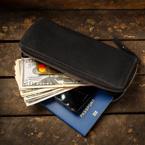 Шкіряне портмоне хендмейд на блискавці, гаманець з гравіюванням "Череп"