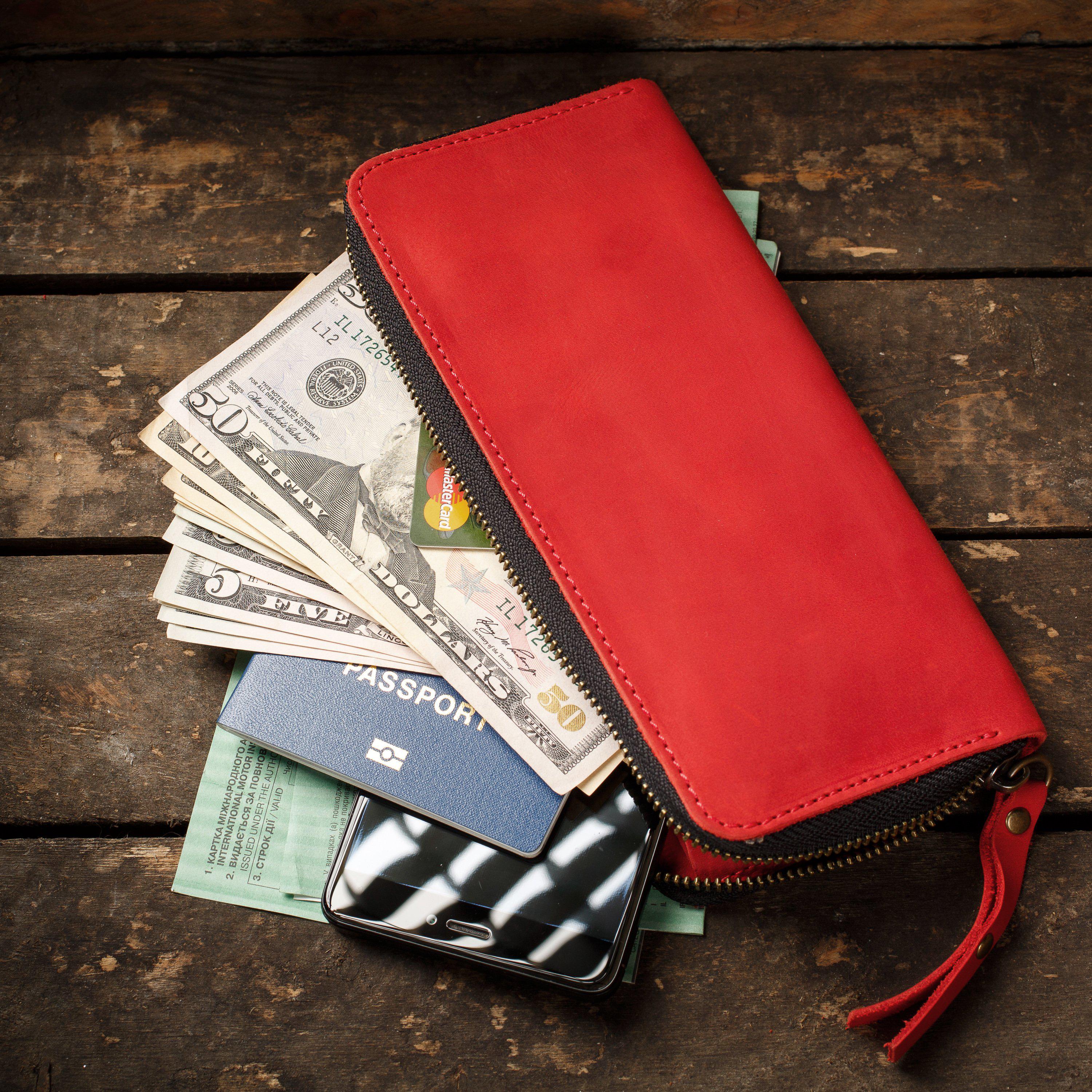 Шкіряний жіночий клатч на блискавці, гаманець з гравіюванням "Троянди"-Travel wallet-Gravyar-Марсала-Без пакування-BL