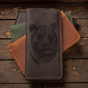 Великий шкіряний гаманець клатч ручної роботи з гравіюванням "Тигр"