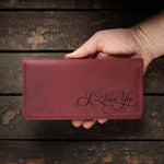 Жіночий шкіряний гаманець ручної роботи з гравіюванням напису-Wallet long-Gravyar-Марсала-2 відділи для купюр-Без пакування-BL